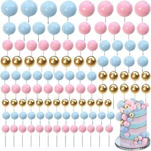 50X Blue/Pink/Gold Balloon Ball Birthday, Anniversary, Wedding Cake Toppers